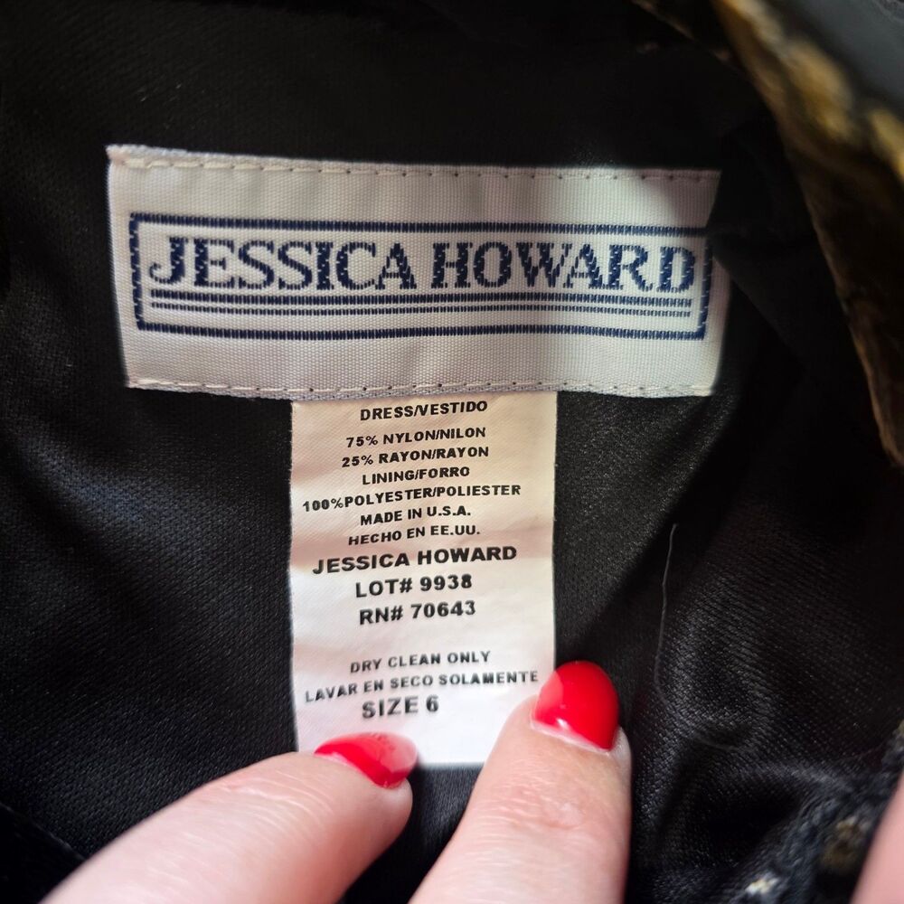 Jessica Howard Black Velvet Burnout Floral Maxi Dress Mandarin Collar 6 - Picture 5 of 5